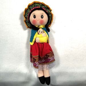 Peruvian Doll Handmade Lady Mother Mom Holding a Baby 13” Plush